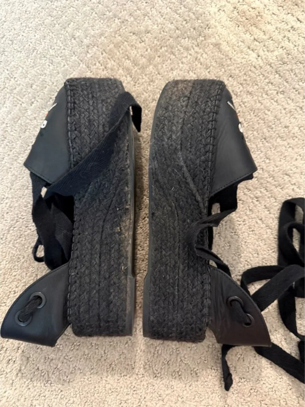 Kenzo Maya Leather Platform Espadrille Sandals Black 8 Tribal Evil Eye